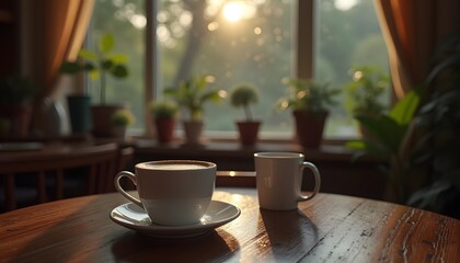 Fototapeta premium Morning Coffee on the Wooden Terrace