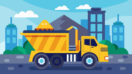 Naklejka premium A selfdriving dump truck efficiently transports and unloads materials at the designated areas on the site.. Vector illustration