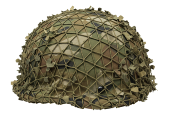 Isolated Camouflage Military Helmet with Net