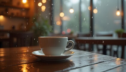 Obraz premium Late Night Coffee in Rainy Street