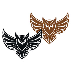 Obraz premium Two stylized owls with spread wings black and brown