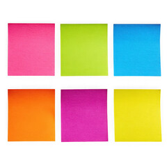 Fototapeta premium Six colorful sticky notes arranged in two rows isolated on transparent background