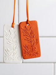 Decorative botanical clay tags hanging ornaments handmade craft home decor gift ideas