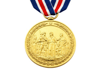 Isolated Close-up of Gold Medal with Intricate Details