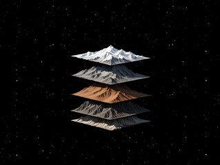 Abstract layered mountain landscape digital art with stars in background design art