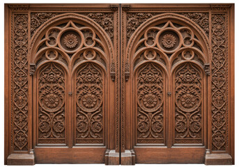 Isolated Ornate Carved Wooden Doors with Floral Motifs