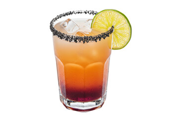 Isolated Spicy Tequila Sunrise Cocktail with Lime Garnish