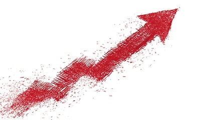A red arrow pointing upwards with a rough texture on a white background indicating growth and progress