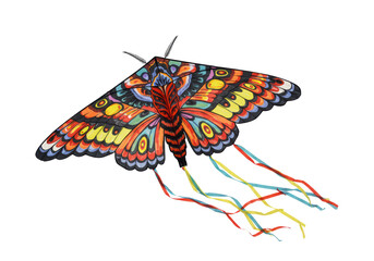 Isolated Vibrant Butterfly Kite with Colorful Streamers