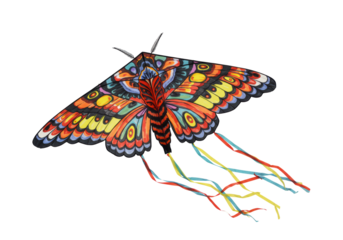 Isolated Vibrant Butterfly Kite with Colorful Streamers