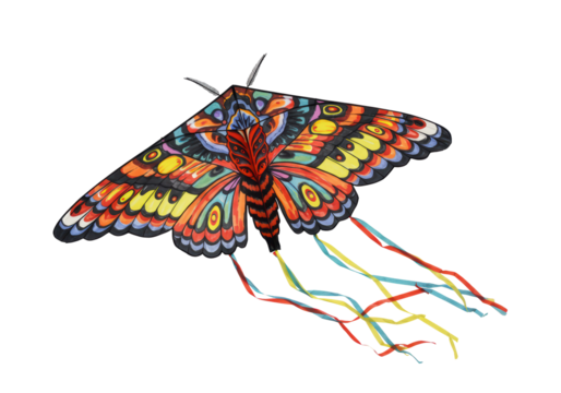 Isolated Vibrant Butterfly Kite with Colorful Streamers