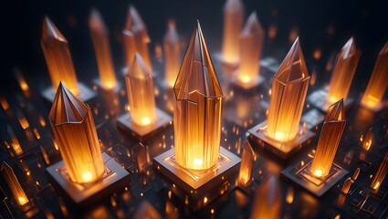 Abstract glowing crystals background digital art futuristic technology concept art