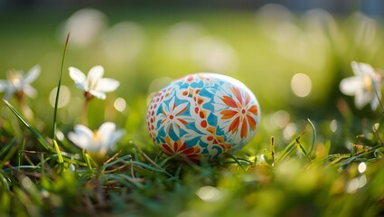 Easter egg hunt springtime floral design grass background easter celebration holiday