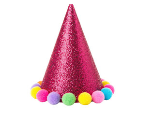 Isolated Festive Party Hat Decorated with Pom Poms