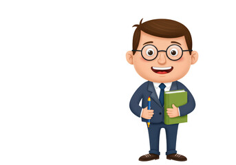 Isolated Cartoon Businessman with Book and Pen