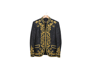 Isolated Elegant Black and Gold Embroidered Jacket