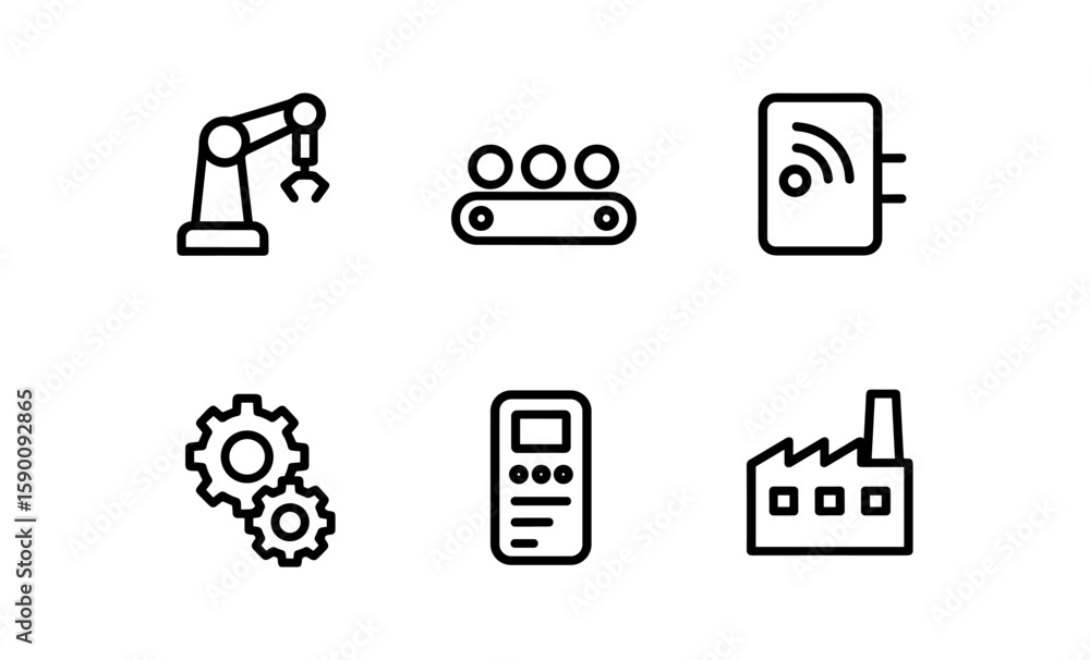 Poster linear icons of automation and smart industry elements