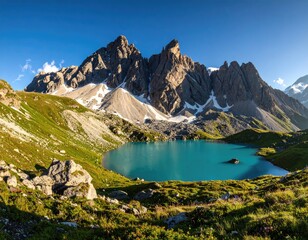 Naklejka premium Alpine lake nestled in a mountain valley