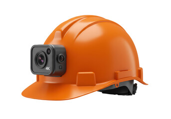 Isolated Orange Hard Hat with Action Camera Attached
