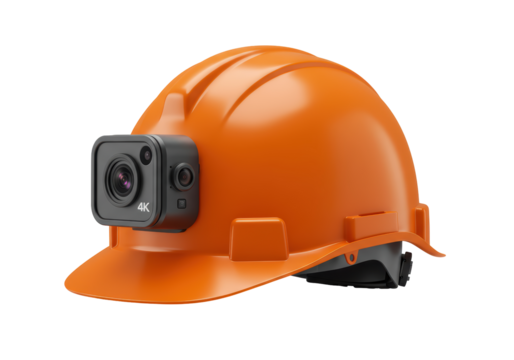Isolated Orange Hard Hat with Action Camera Attached