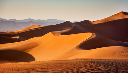 majestic desert landscape with golden sand waves and deep shadows