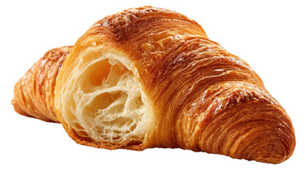 Golden Brown Croissant with Flaky Layers and Airy Interior on Transparent Background Delicious Pastry