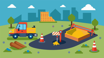 After work is completed the site must be properly backfilled and any equipment or materials removed to ensure the safety of workers and the public.. Vector illustration