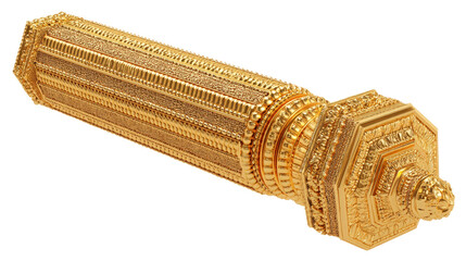 Ornate Golden Pillar with Intricate Details and Textures on a Transparent Background