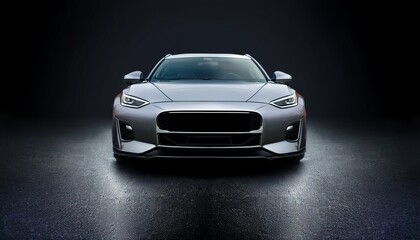 luxury expensive car parked on dark background sport and modern luxury design gray car shiny clean lines and detailed front view of modern automotive