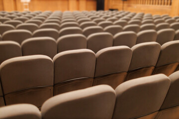 Obraz premium Empty auditorium with rows of seats arranged for an upcoming event at a community center
