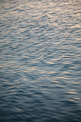 Gentle waves ripple across a serene body of water during the early morning light in a tranquil...