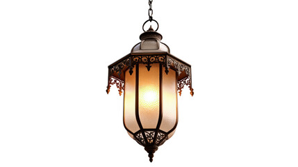 Ornate Hanging Lantern with Warm Light and Intricate Metalwork on Transparent Background