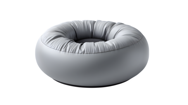 High quality, realistic photo of Inflatable footrest travel cushion gray, isolated on transparent background, product photography style