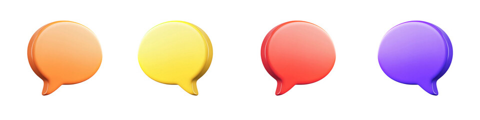 3d collection of icons stickers, 3d multi-colored speech bubble set isolated on a transparent background