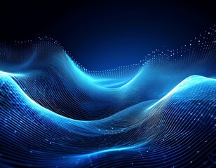 abstract blue digital wave background with glowing particles