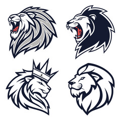 Four roaring lion heads with crowns and stylized manes