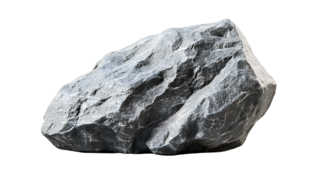 A rough grey rock with a textured surface, isolated on a transparent background