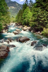 Naklejka premium Beautiful waterfalls and rapids of the Arazas River in the Ordesa National Park, Spain.
