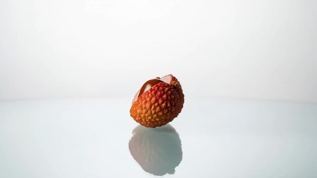 Freshly Cut Lychee Fruit Showing Seed and Texture.
