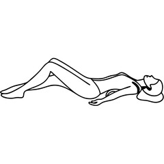 Obraz premium Woman lying-down, simple outline art portraying restful pose on white background. Lying-down posture showcases calm, reclining figure, with minimalistic linework for serene imagery.