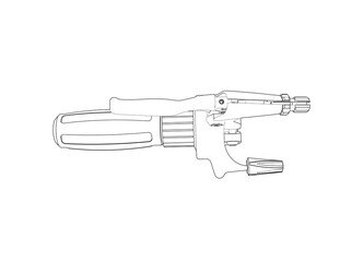 Bicycle Brake Lever and Gear Shifter Combo Technical Drawing: A Detailed Wireframe Outline Illustration of a Cycling Component in Monochrome Style, Perfect for Engineering Blueprints and Product Desig
