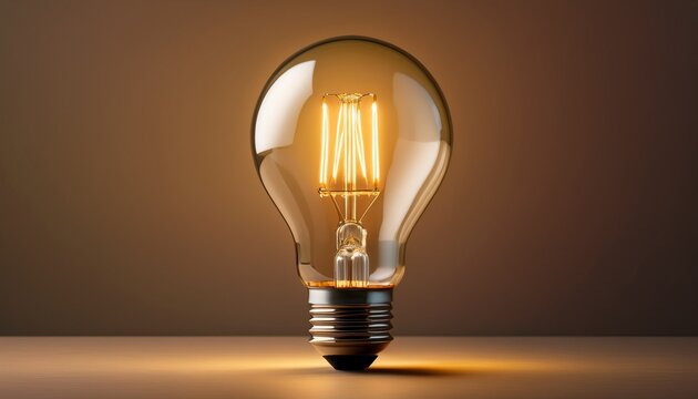 a minimalist image showcasing a glowing vintage style led light bulb emitting warm light