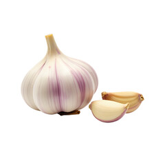 A fresh garlic bulb with two cloves isolated on a transparent background