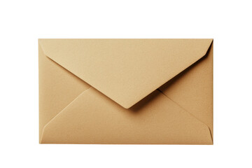 Simple brown kraft paper envelope with a pointed flap closed and isolated on transparent background