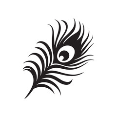 Stylish Peacock Feather Silhouette Vector &ndash; Elegant Decorative Element for Tattoos, Logos, Branding, Indian Cultural Art, Spiritual Designs, and Graphic Projects on White Background