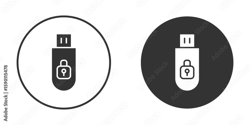 Aufkleber pendrive security icon vector graphics in black and white color