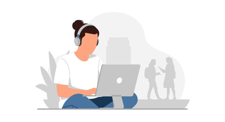 Person with headphones using laptop, ideal for online education, remote work, or technology blog posts.