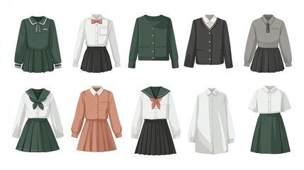 Pixel Art School Uniforms: Green And White Outfits Illustration