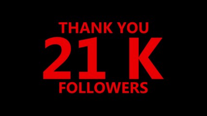 Thank you 21 K followers. 21,000 followers realistic sign on the brick wall animation. confetti party effects, social media milestone motion graphics animation