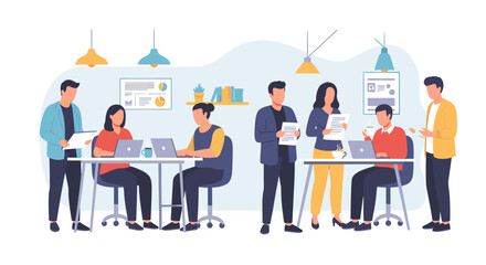 Illustrative depiction of a modern office team collaborating, ideal for website banners, presentations, or internal communications.